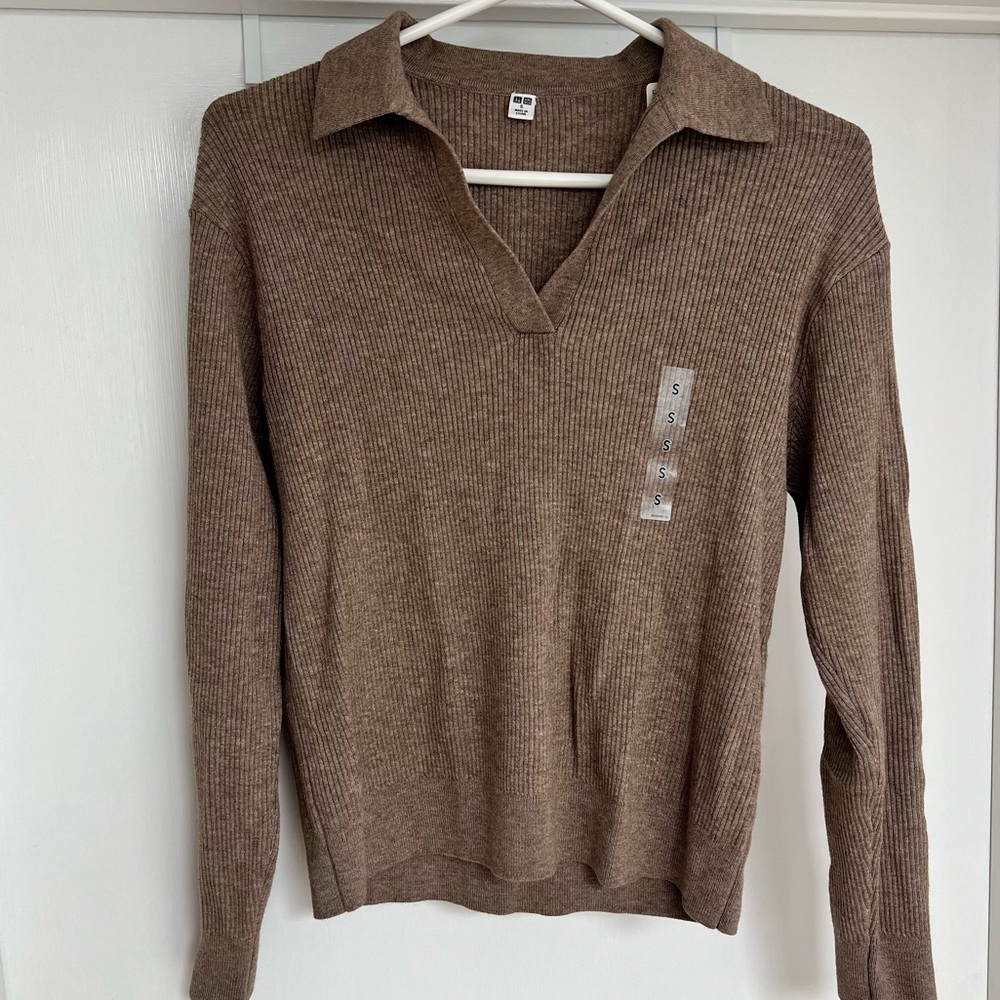 Washable Knit Ribbed Polo Sweater